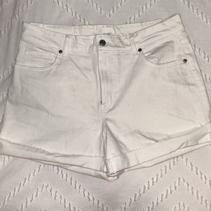 H&M high waist white, folded hem jean shorts -‎ sz 14